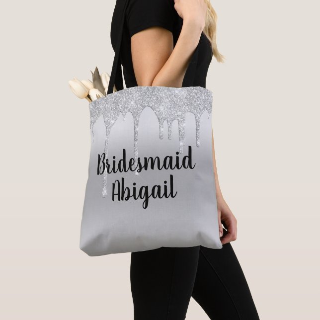 Bolsa Tote Presente de Dama de Honra Prata com Brilho (Close Up)