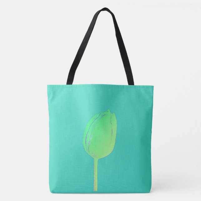 Bolsa Tote Presente de Favor Flor de Tulipa Abstrata Verde Ne (Frente)