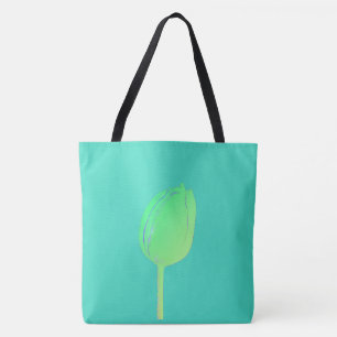 Bolsa Tote Presente de Favor Flor de Tulipa Verde Neon Abstra