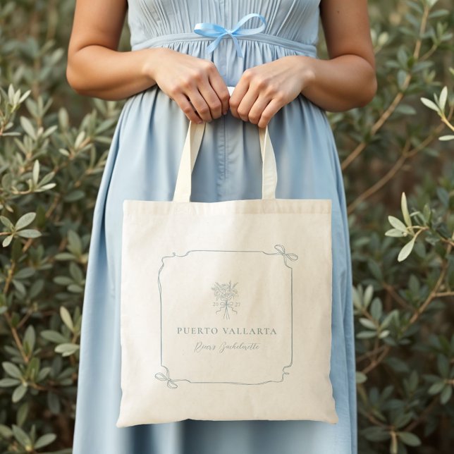 Bolsa Tote Presente de Festa de solteira Floral de Fita do Ar (Elegant Bow Ribbon Floral Bachelorette Party Gift Tote Bag (Front))