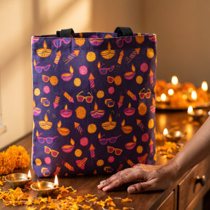 Bolsa Tote Presente de Festa Diwali Fofo Desenhado à Mão