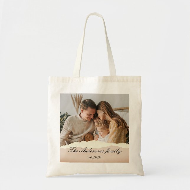 Bolsa Tote Presente de Foto e Nome Personalizado da Família M (Frente)