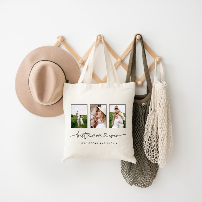 Bolsa Tote Presente de foto múltipla com script moderno fofo  (Criador carregado)