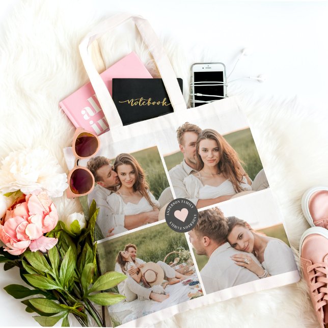 Bolsa Tote Presente de Foto Personalizada da Família de Colag (Criador carregado)