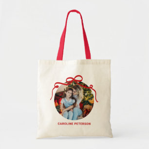 Bolsa Tote Presente de Foto Personalizado Fita de Laço Vermel