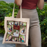 Bolsa Tote Presente de Graduação da Colagem de Fotos do Forma<br><div class="desc">Este saco de fotos de colagem do formando de marrom moderno apresenta suas 9 fotografias de estudantes favoritas. Este design de graduação apresenta a tipografia de ouro clássico do seu segundo grau ou nome da faculdade para a classe de 2025. Personalize este presente de manutenção com seu ano de graduação...</div>