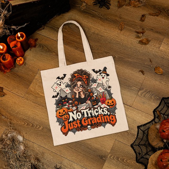 Bolsa Tote Presente de Halloween para Professores Sem Truques (halloween gothic magic tote bags for teacher)