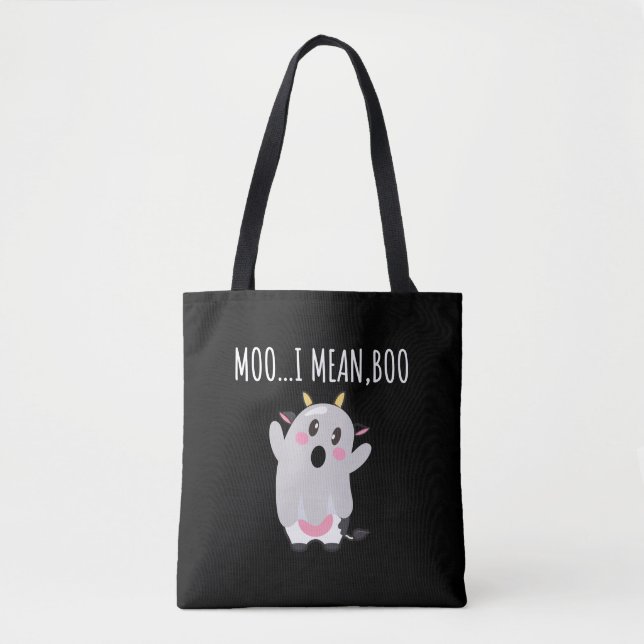 Bolsa Tote Presente de Halloween Vaca Fantasma Moo Quero Dize (Frente)