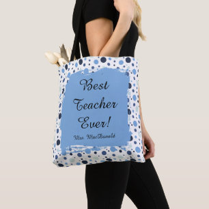 Bolsa Tote Presente de melhor professor com bolinhas azuis