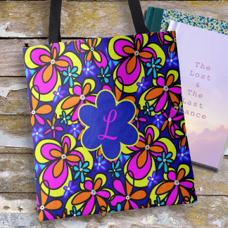 Bolsa Tote Presente de Monograma de Arte Floral Ousada para A