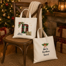 Bolsa Tote Presente de Natal com Inicial e Nome Personalizado