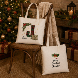 Bolsa Tote Presente de Natal com Letra Inicial e Nome em Tart