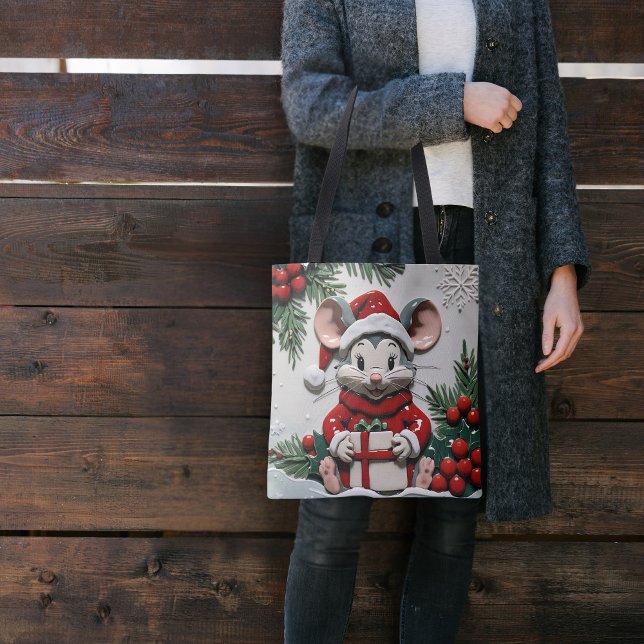 Bolsa Tote Presente de Natal e Rato (Criador carregado)