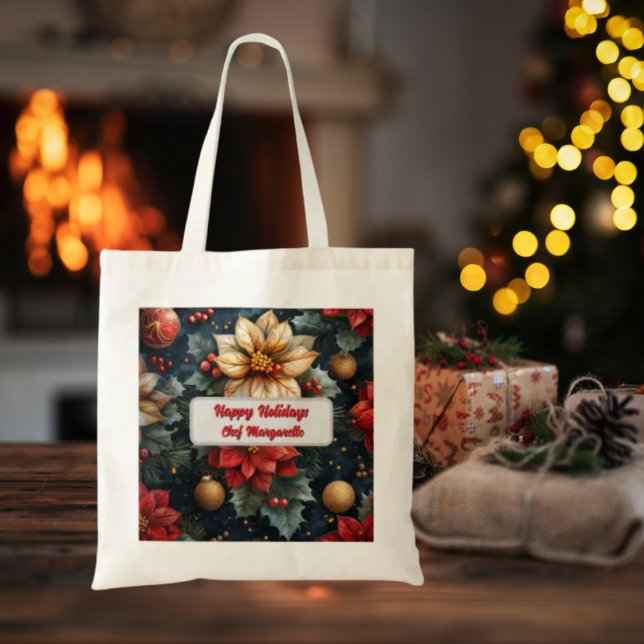 Bolsa Tote Presente de Natal Floral Personalizado de Chef (Criador carregado)
