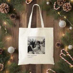 Bolsa Tote Presente de Natal Minimalista em Preto e Branco