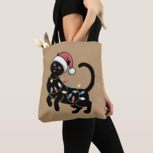 Bolsa Tote Presente de Natal para Mãe Amante de Gato Preto Fo