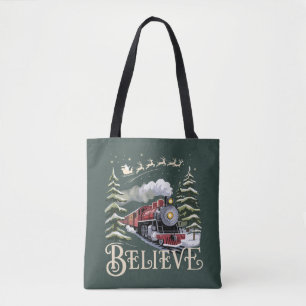 Bolsa Tote Presente de Natal Polar Express Acredite Natal Inv