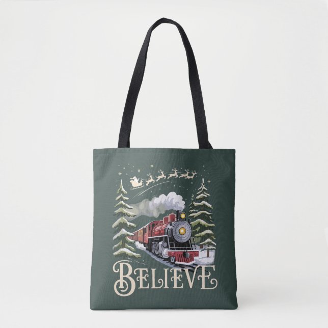 Bolsa Tote Presente de Natal Polar Express Acredite Natal Inv (Frente)