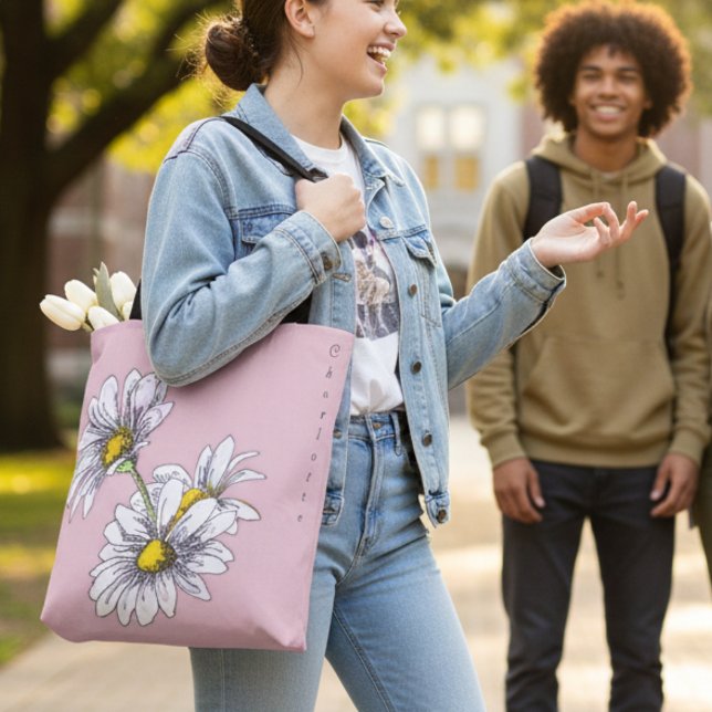 Bolsa Tote Presente de Natal Rosa Floral Boho Aquarela Margar (Criador carregado)