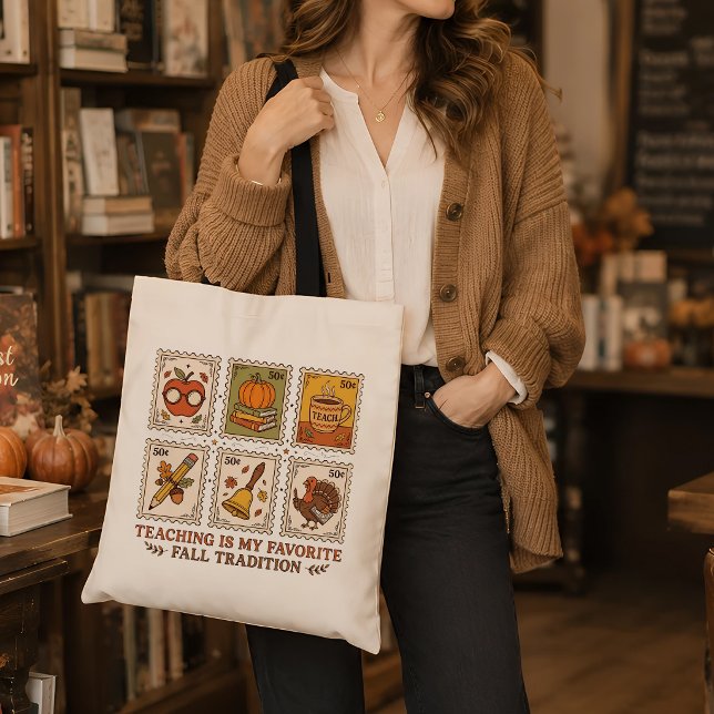 Bolsa Tote Presente de Professor de Outono Ilustração de Selo (Criador carregado)