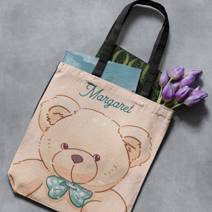 Bolsa Tote Presente de ursinho cor de pêssego rosa fofo para