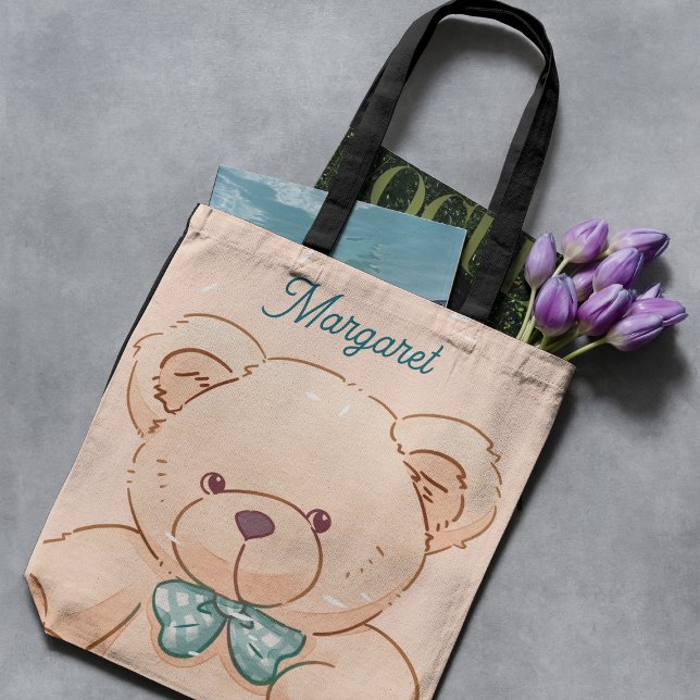 Bolsa Tote Presente de ursinho cor de pêssego rosa fofo para  (Criador carregado)
