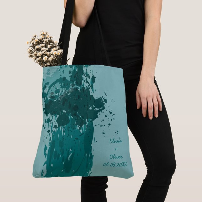 Bolsa Tote Presente do Teal Green Paint Splatter Party (Close Up)