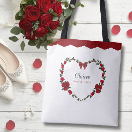 Bolsa Tote Presente Elegante Rosa Vermelha para Dama de Honra