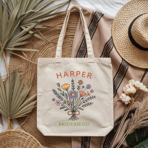 Bolsa Tote Presente Floral Boho Personalizado para Festa de C