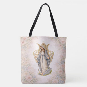 Bolsa Tote Presente Floral Católico da Virgem Maria para Mulh