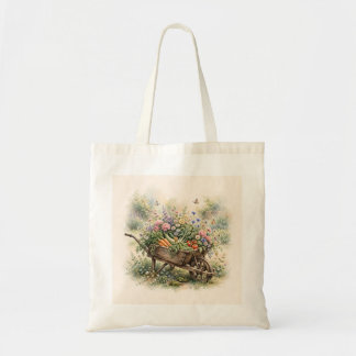 Bolsa Tote Presente Jardim dos Avós Aguarela Carrinho de Mão