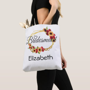 Bolsa Tote Presente para Damas de Honra, Girassol, Rosas, Bol