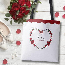 Bolsa Tote Presente para Damas de Honra Rosa Vermelha Floral