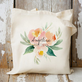 Bolsa Tote Presente para madrinhas com flores em tons de pêss