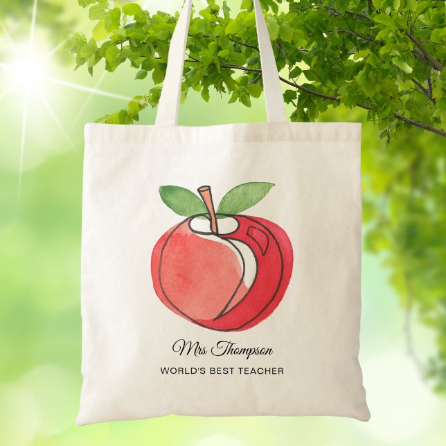 Bolsa Tote Presente para Professor Nome Personalizado Maçã Aq (Criador carregado)