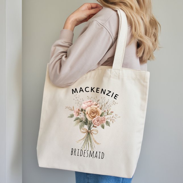 Bolsa Tote Presente Personalizado Boho Floral para as Damas d (Boho Bridesmaid Tote Bag Gift for Wedding Party, Personalized Wedding Tote Bag Gift for Bridesmaids)