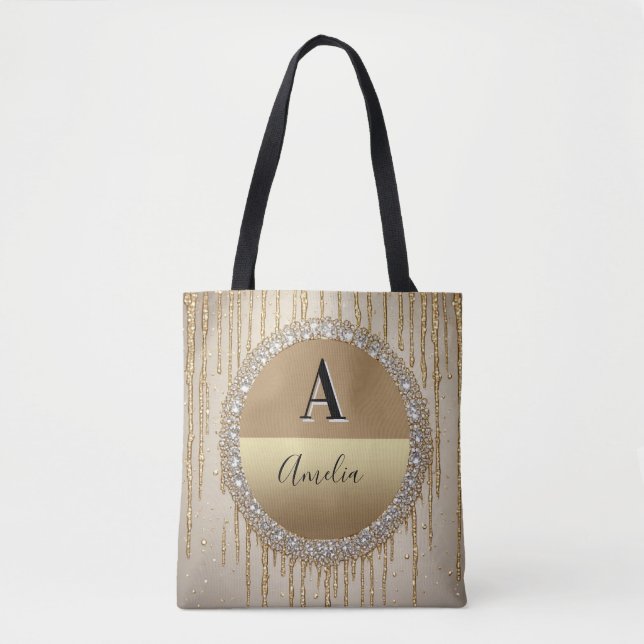 Bolsa Tote Presente Personalizado com Monograma a Ouro para C (Frente)