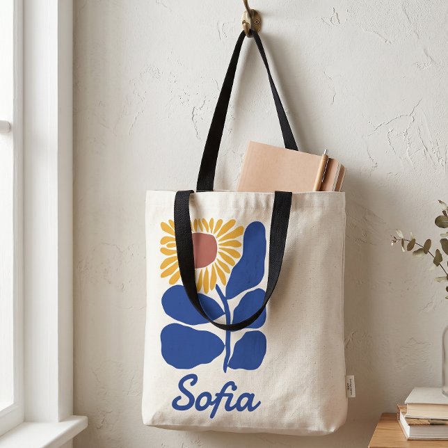 Bolsa Tote Presente Personalizado com Nome Floral Retro Perso (Criador carregado)