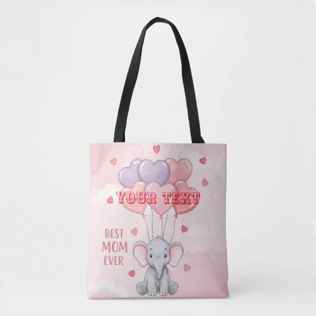 Bolsa Tote Presente Personalizado de Elefante Fofo com Texto  (Frente)