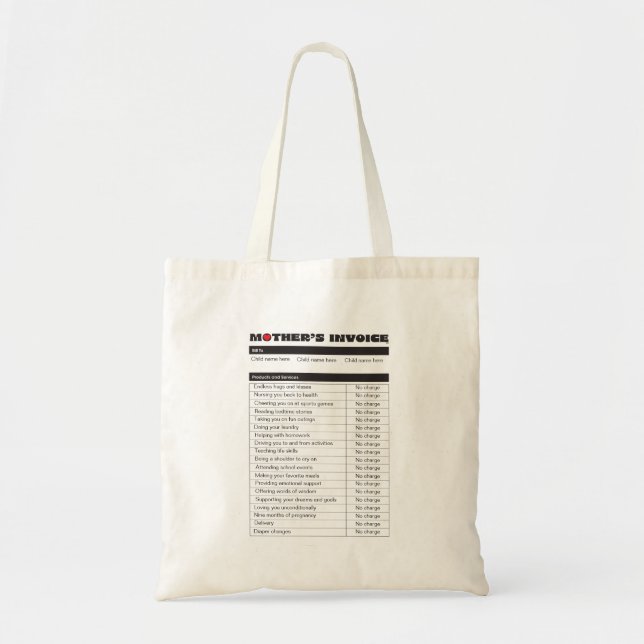Bolsa Tote Presente Personalizado de Fatura de Amor da Mãe (Frente)
