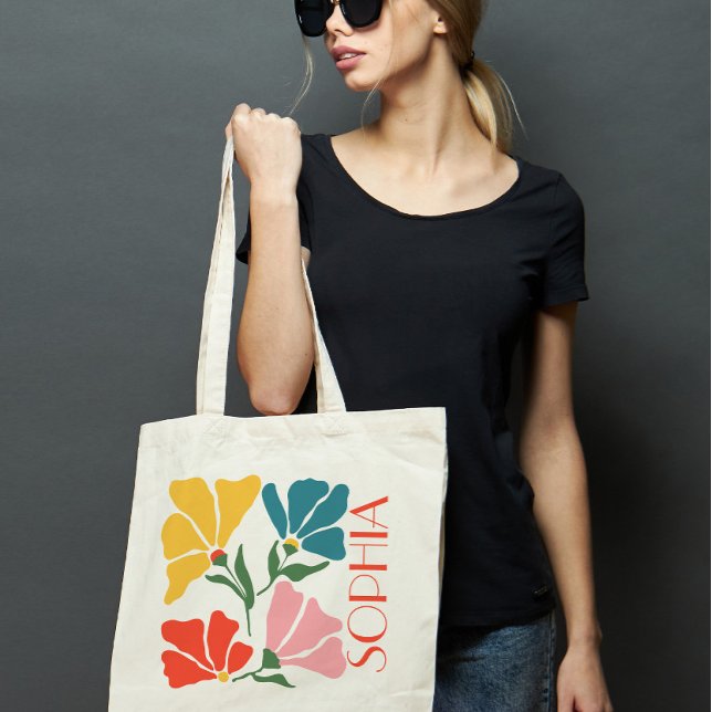 Bolsa Tote Presente Personalizado de Flor Funky Retro (Criador carregado)