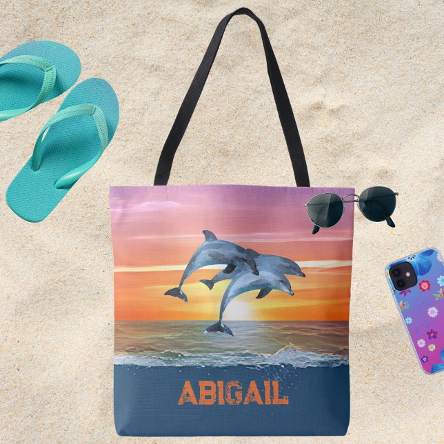 Bolsa Tote Presente Personalizado de Golfinho Oceano Praia pa (Criador carregado)