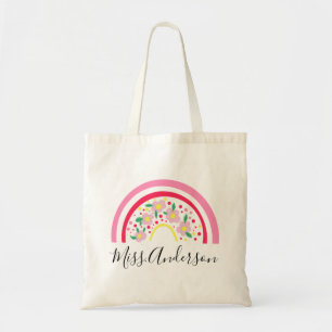 Bolsa Tote Presente Personalizado Flor Rosa Arco-íris para Pr