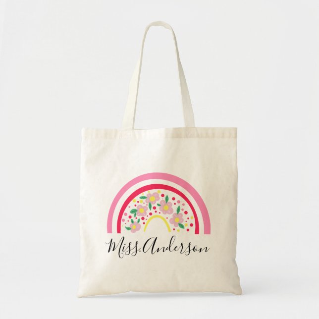 Bolsa Tote Presente Personalizado Flor Rosa Arco-íris para Pr (Frente)