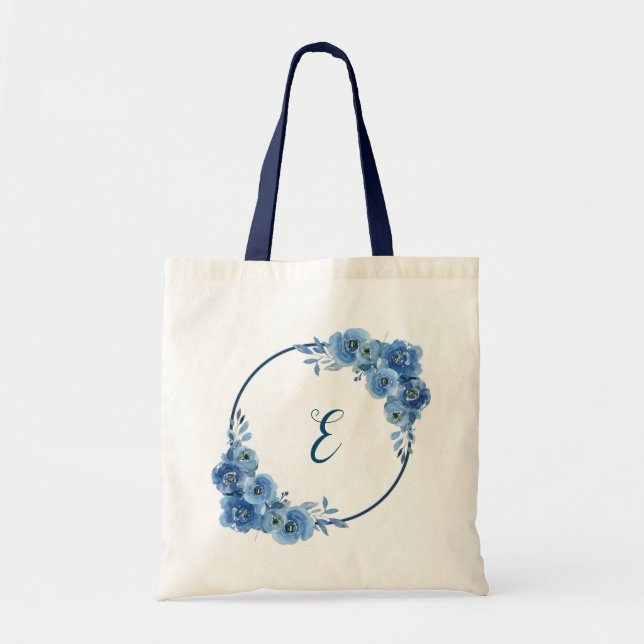 Bolsa Tote Presente personalizado floral azul marinho boho (Frente)