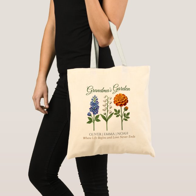 Bolsa Tote Presente Personalizado para Avó Crochê Flores de N (Frente (produto))