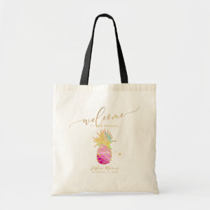 Bolsa Tote Presentes de Boas-Vindas de Abacaxi Rosa Aquarela