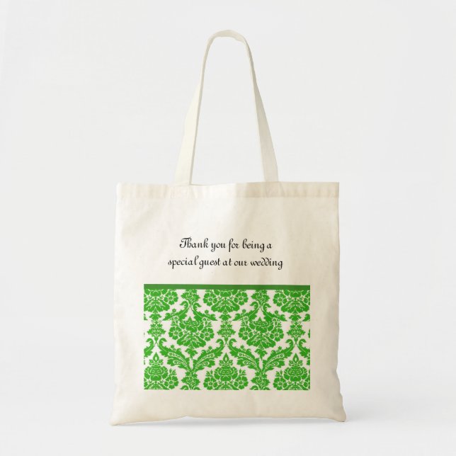 Bolsa Tote presentes de casamento tema damasco verde (Frente)