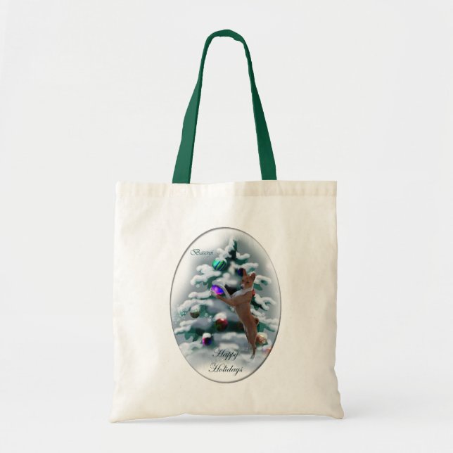 Bolsa Tote Presentes de Natal Basenji (Frente)
