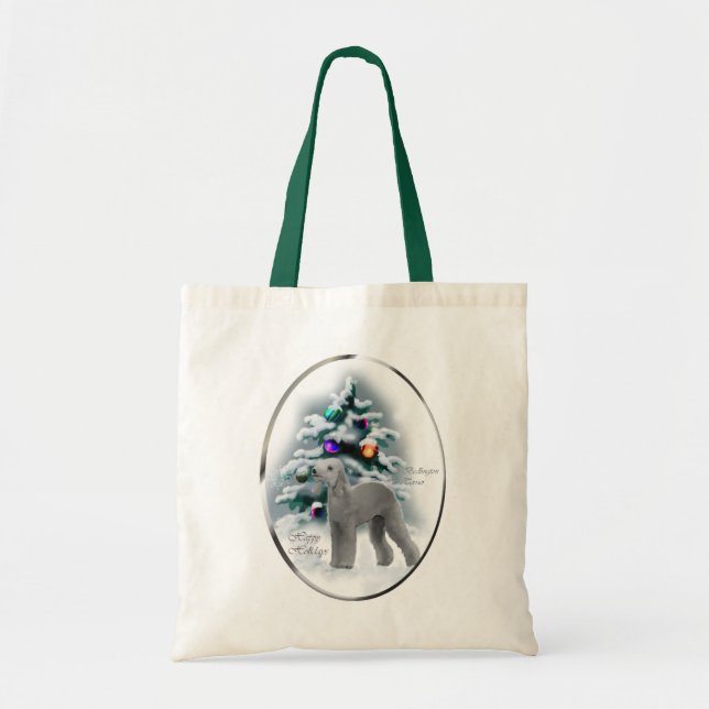 Bolsa Tote Presentes de Natal Bedlington Terrier (Frente)